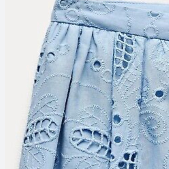 ZARA fab 100% cotton baby blue embroidered high-quality lined midi skirt🔥🔥🔥 - Picture 3 of 8